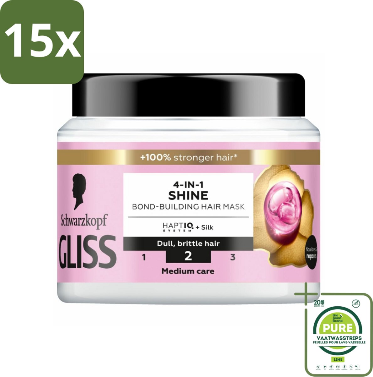 15 x Gliss - Haarmasker - 4in-1 Hair Mask - Voor Zijdezacht en Glanzend Haar - 400 ml - Grootverpakking - Haar Masker - Zijdezacht Haar - Glans Masker - Haarmasker Glans - Haarmasker Dof Haar