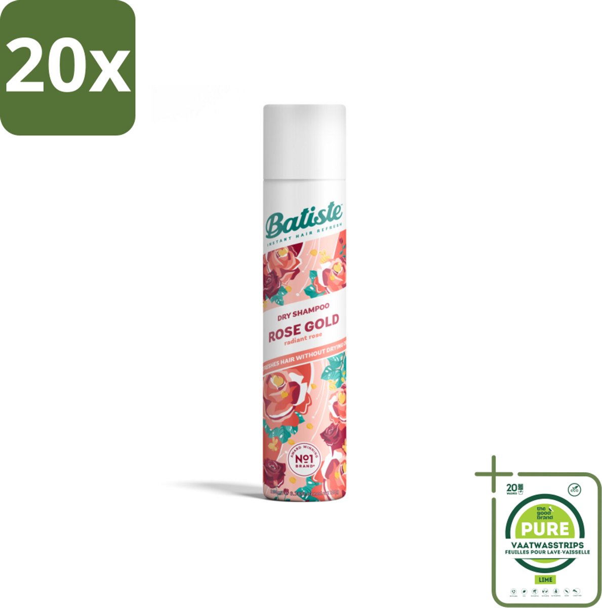 20 x Batiste - Rose Gold - Droogshampoo - Zachte Rozengeur - Verfrist en Zorgt Voor Volume - 200ml - Grootverpakking - Droogshampoo - Haarverfrissend - Rozengeur - Volume Shampoo - Haar Styling