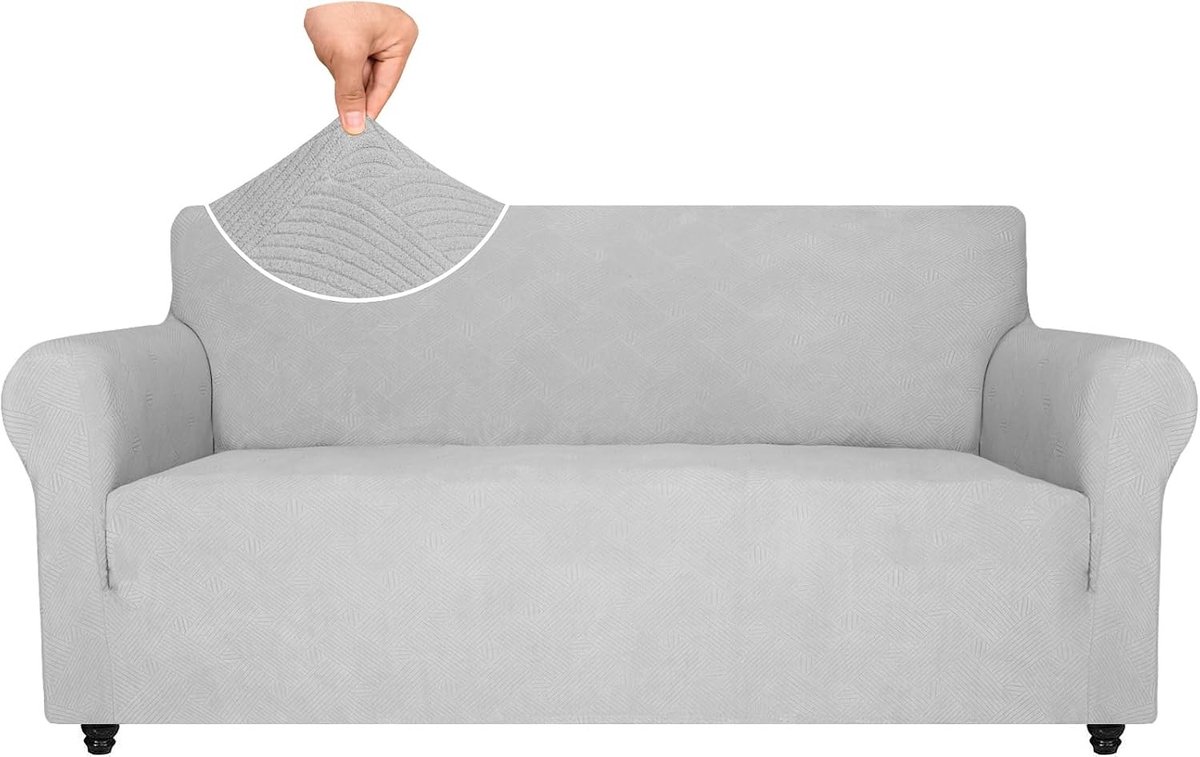 Rekbare Bankhoes voor 3 Zits Bank, Elastische Sofahoes met Anti-slip en Krasbestendige Bescherming, Universele Meubelhoes in Zilvergrijs voor Woonkamer Decoratie