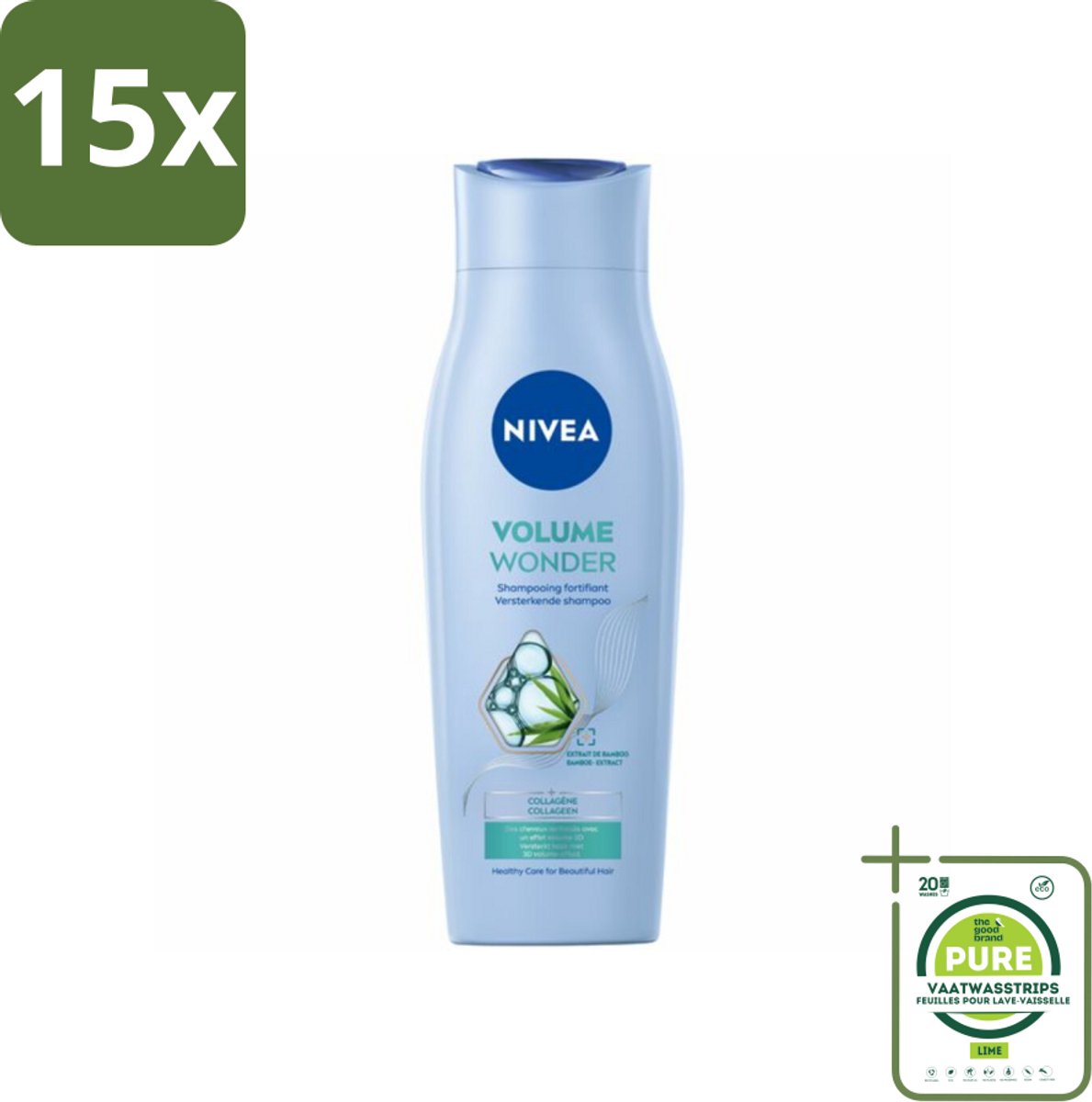 15 x NIVEA - Shampoo - Volumeverzorging - Versterkend - Gezonde Zorg - 250 ml - Grootverpakking - Volume Shampoo - Haarversterkend Shampoo - Dun Haar - Haar Zonder Volume - NIVEA Shampoo