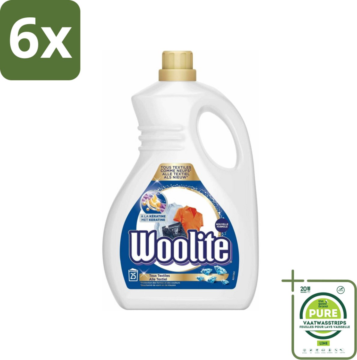 Woolite - Wasmiddel - Vloeibaar Wasmiddel - Alle textiel - 25wb/1,5L - Voordeelverpakking - 6 stuks - Wasmiddel voor textiel - Keratine wasmiddel