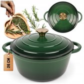 Hage - Braadpan - Kookpan - Stoofpan met Deksel - Geëmailleerde Gietijzeren Stoofpan - Geschikt voor Inductie, Gas & Dutch Oven - Inclusief Pannenonderzetter & Handgreepbeschermers - 5 Liters - Ø26 x 18 cm - Flesgroen