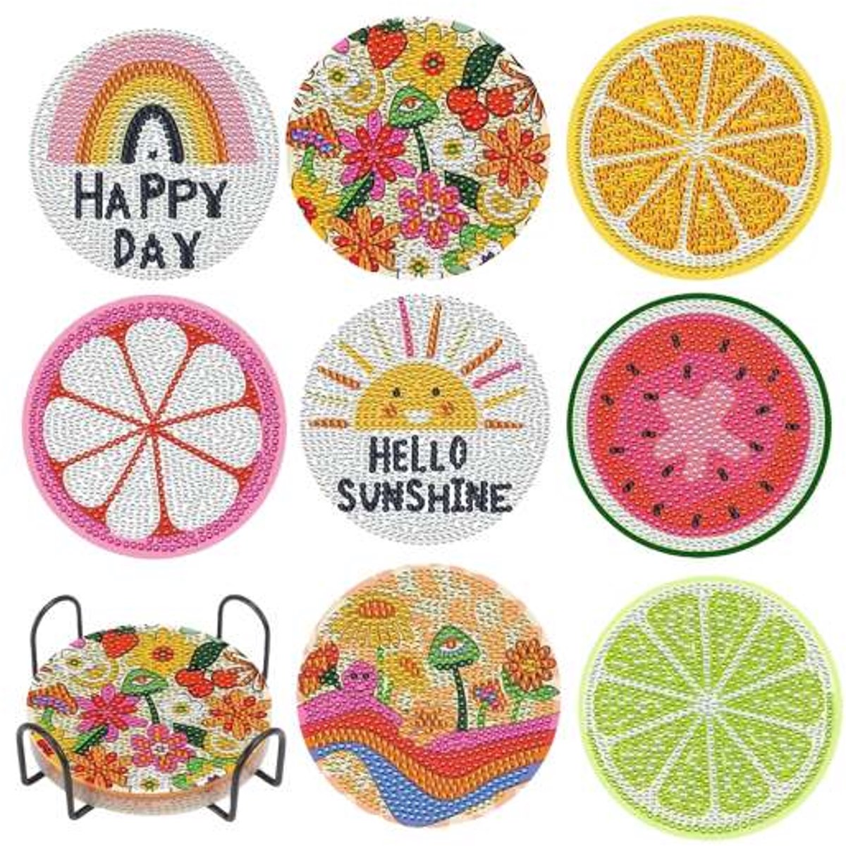 YYchan DIY Diamond Painting Onderzetters Set - 8 Stuks met Houder - Handgemaakt & Hittebestendig - Pakket Volwassenen en Kinderen - Fruit
