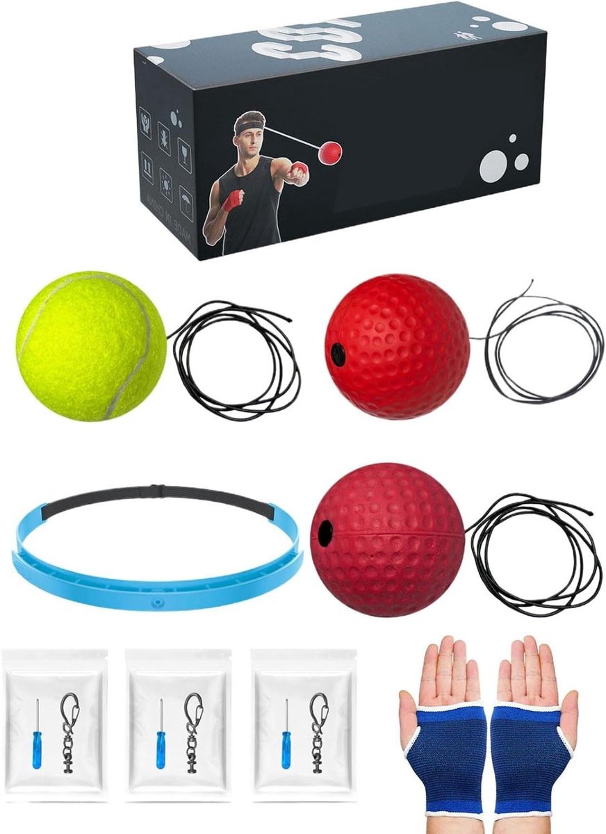 Boks Reflexbal - Trainingsbal Boksen - Hand-Oog Coördinatie - Verstelbare Hoofdband - 6 cm bal diameter - Meerkleurig