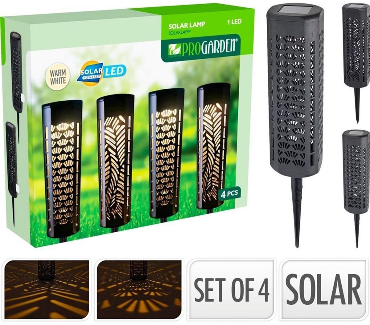 Pro Garden Solar Design Tuinlampen 4 Stuks Zwart