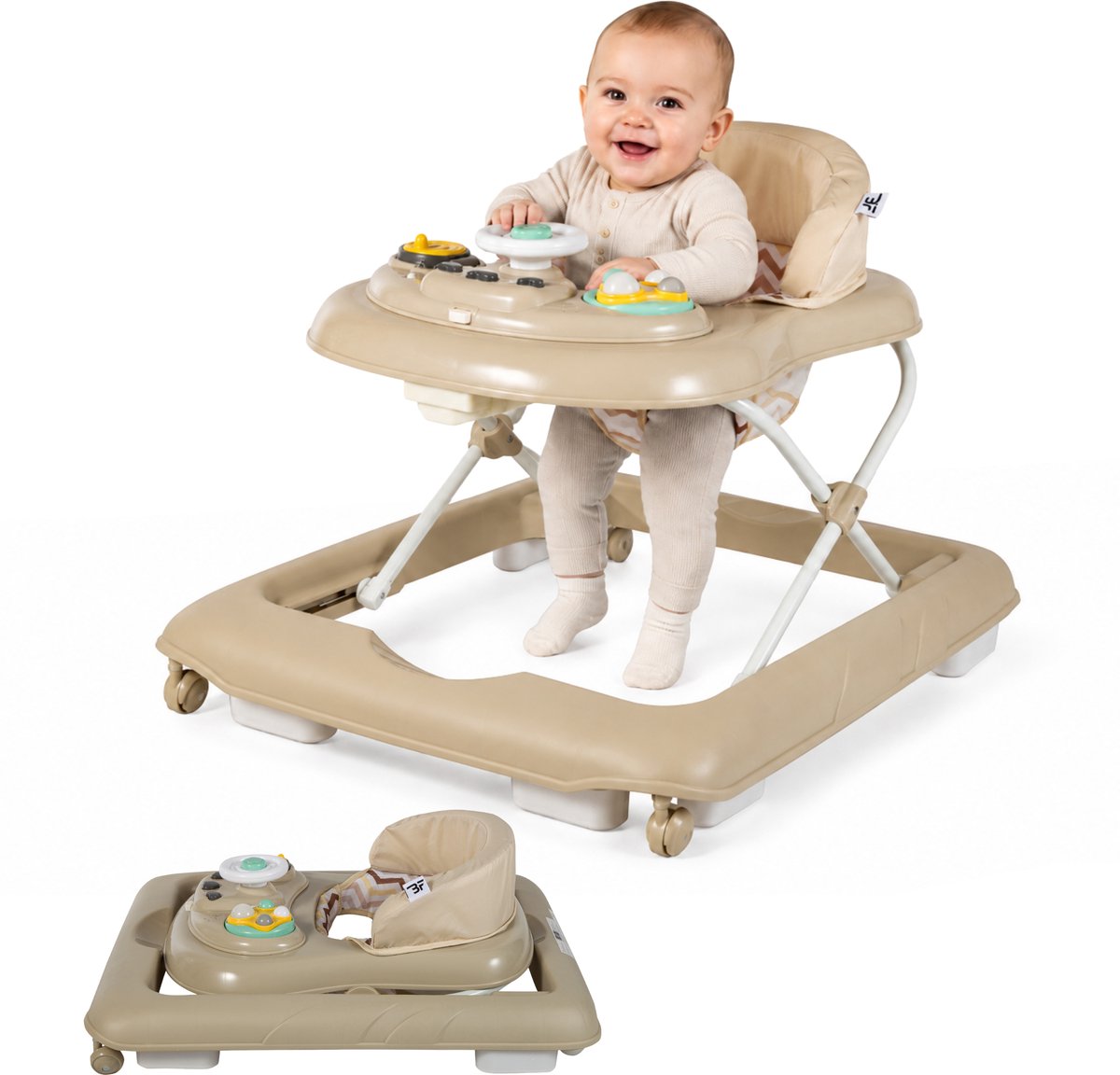 Bebies First Loopstoel / Baby Walker – Makkelijk in te klappen – In hoogte verstelbaar – Met afneembare speelset - Taupe