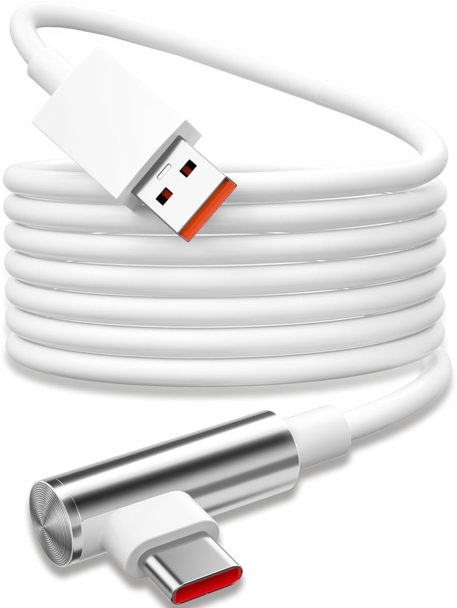 Krachtige 120W USB-C Kabel met 6A TurboCharge voor Snelladen, 90 Graden Hoek, 3 Meter, Geschikt voor Diverse Smartphones en Dataoverdracht
