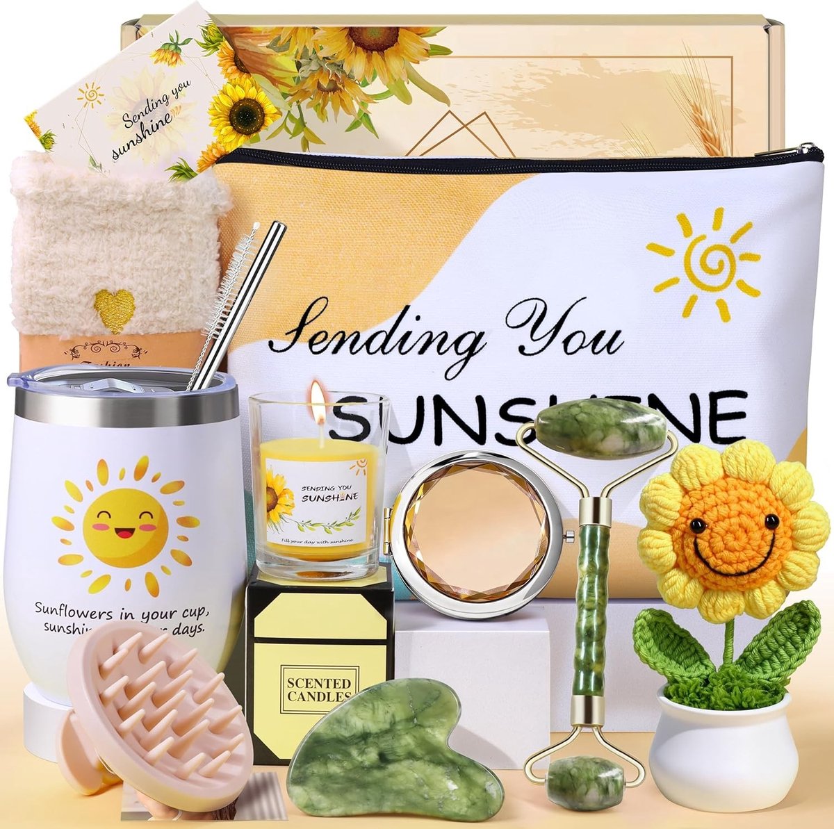 Zonnebloem Cadeau voor Vrouwen, 11-delige Ontspanningsset voor Verjaardag, Moeder, Zus of Beste Vriendin, Perfect voor Herstel en Verwenmomenten