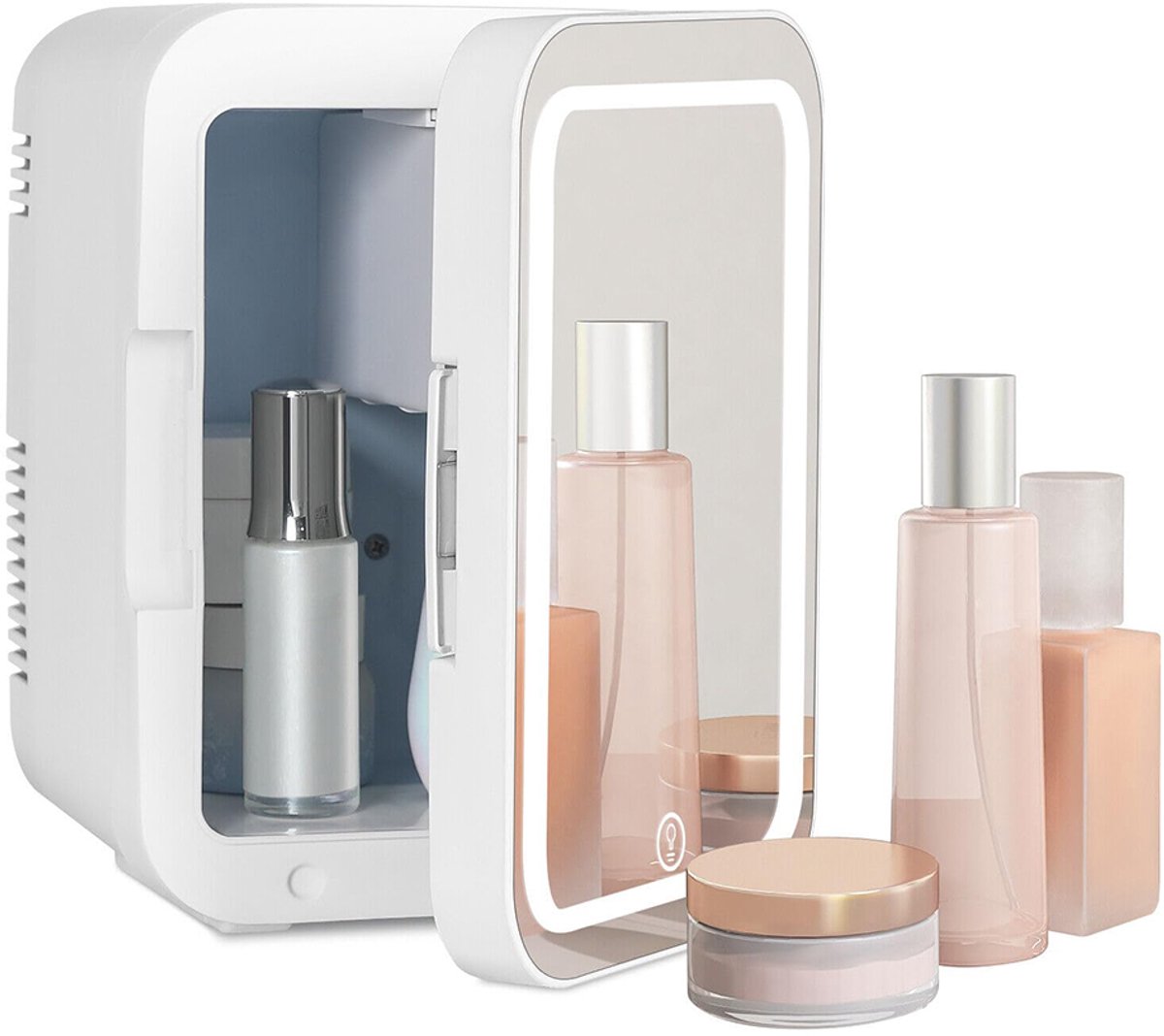 Mini-autokoelkast - cosmeticakoeler - met LED-spiegel - 4 liter - drie instelbare helderheidsniveaus - beautykoelkast - draagbaar - wit