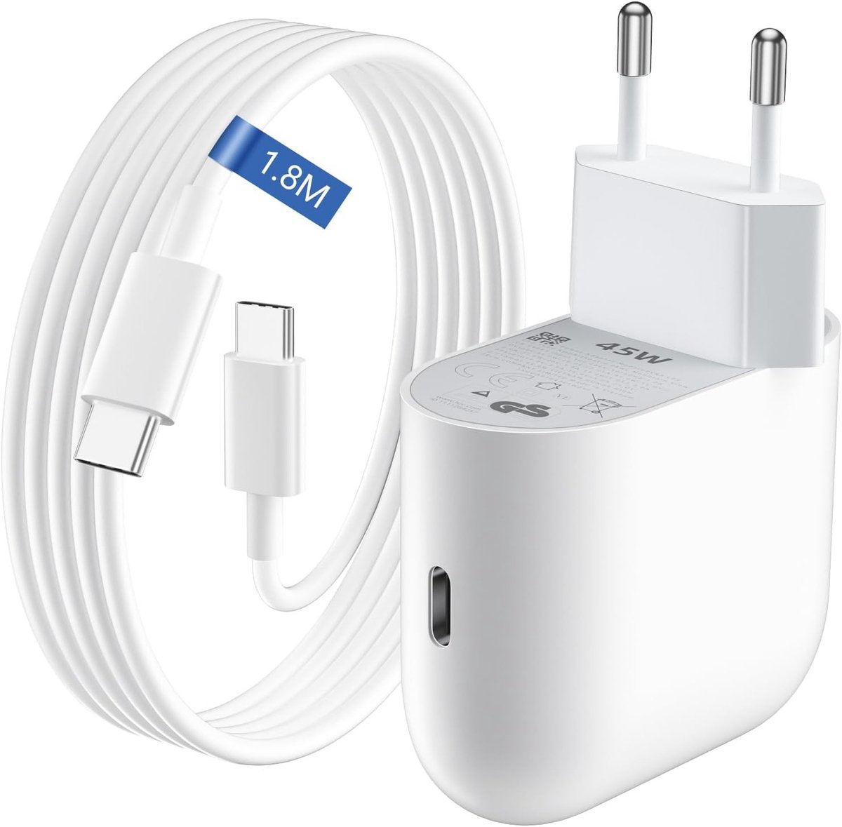 Krachtige 45W USB C Snellader met PD 3.0 en 1.8m Type C Kabel voor Smartphones en Tablets