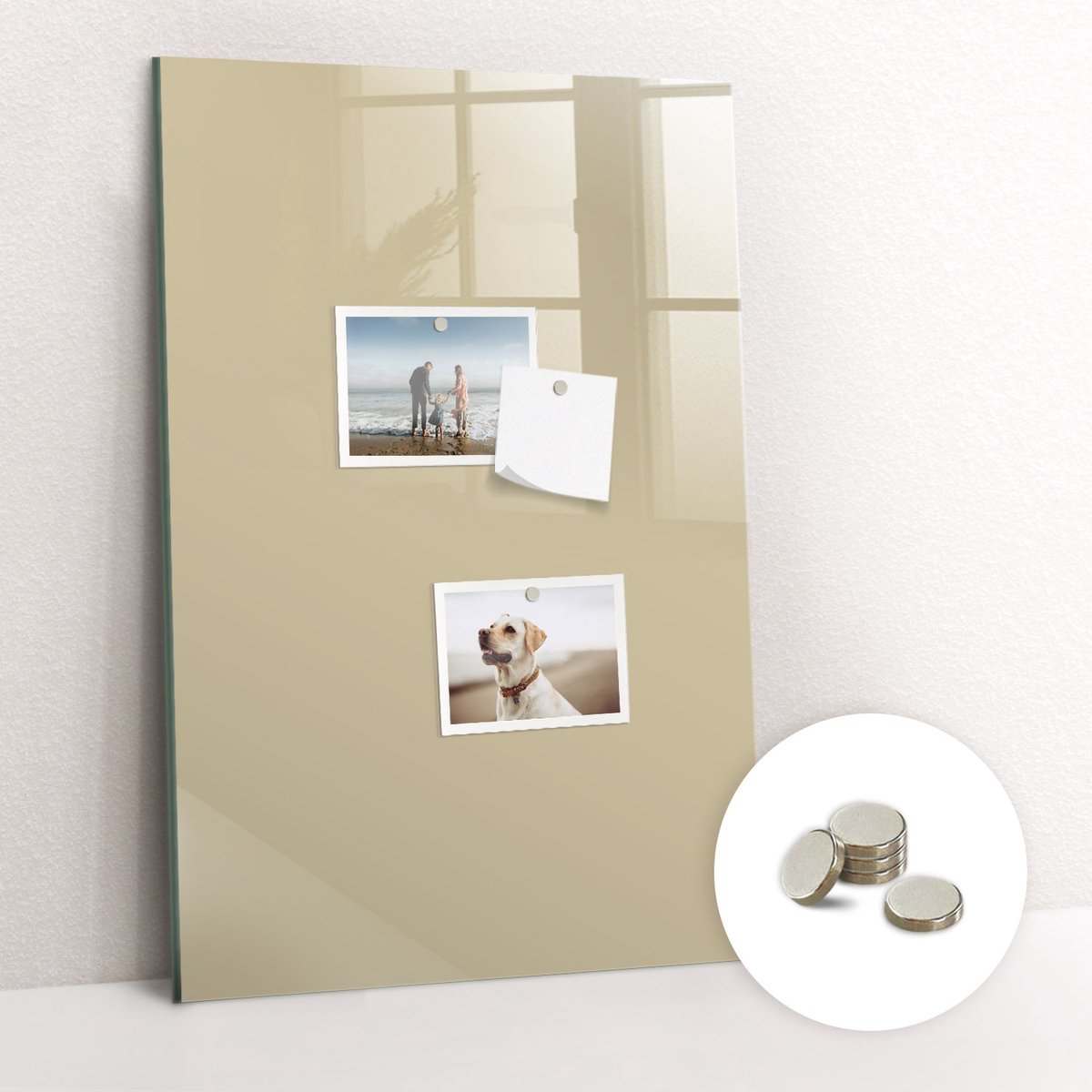 Tulup Glassboard - Beige kleur Magneetbord - 40 cm x 60 cm - Magnetic Board - Scandinavisch Design Bord - Memobord Keuken Beige - Gratis 5 Sterke Magneten - Magneetbord Keuken - Magnetisch Wandbord