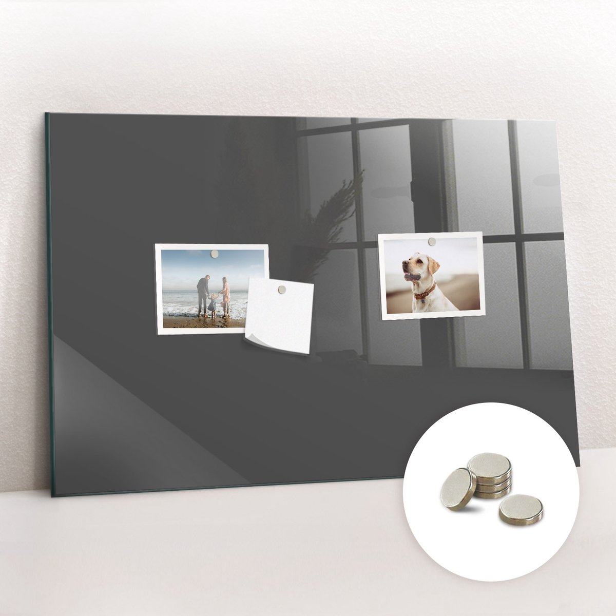 Tulup Glassboard - Grijze kleur Magneetbord - 60 cm x 40 cm - Memobord Glas - Design Memobord - Magnetisch Wandbord Grijs - Inclusief Gratis Magneten - Magneetbord Muur - Magnetic Board