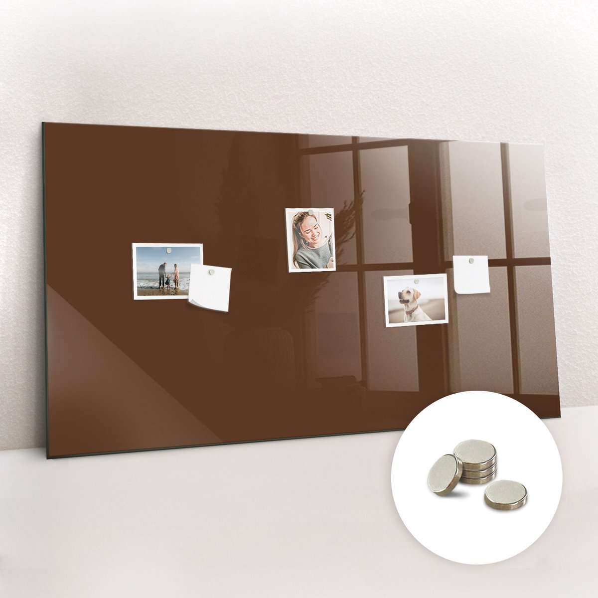 Tulup Glassboard - Bruine kleur Magneetbord - 120 cm x 60 cm - Memobord Keuken - Design Memobord - Memo Bord Bruin - Inclusief Gratis Magneten - Memobord Magnetisch - Foto Magneetbord