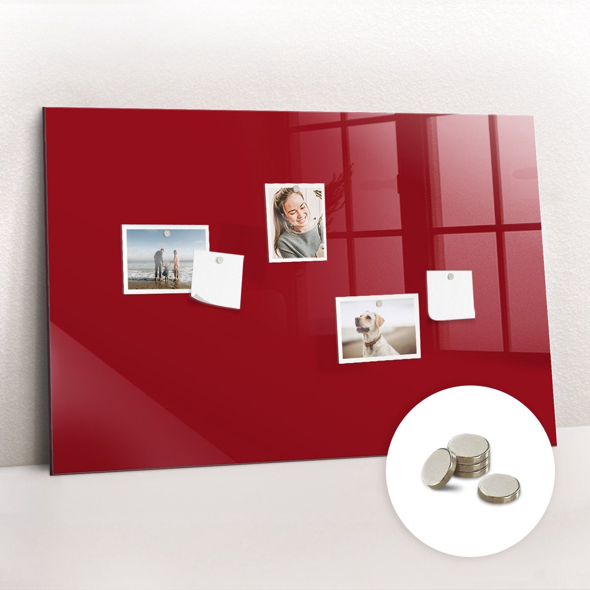 Tulup Glassboard - Rode kleur Magneetbord - 90 cm x 60 cm - Magneetbord Foto - Minimalistisch Prikbord - Magneetbord Muur Rood - Gratis 5 Sterke Magneten - Magnet Board - Magnetisch Memobord