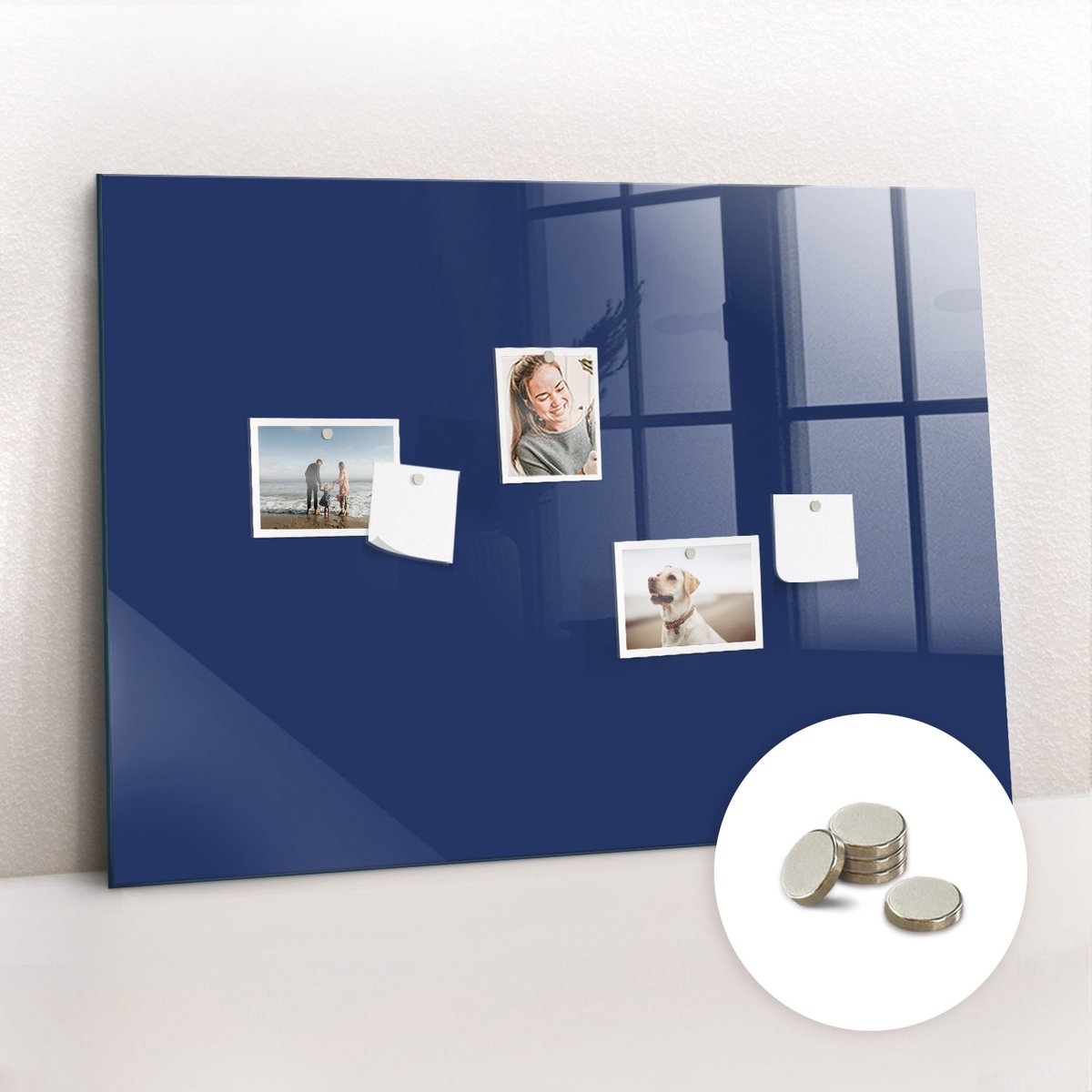 Tulup Glassboard - Marineblauwe kleur Magneetbord - 100 cm x 70 cm - Memobord Magnetisch - Decoratief Magnetisch Bord - Magnetic Board Marine - Inclusief Gratis Magneten - Magnetisch Memobord - Memobord Glas