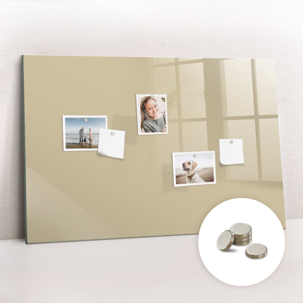 Tulup Glassboard - Beige kleur Magneetbord - 90 cm x 60 cm - Magnetic Board - Scandinavisch Design Bord - Memobord Keuken Beige - Gratis 5 Sterke Magneten - Magneetbord Keuken - Magnetisch Wandbord