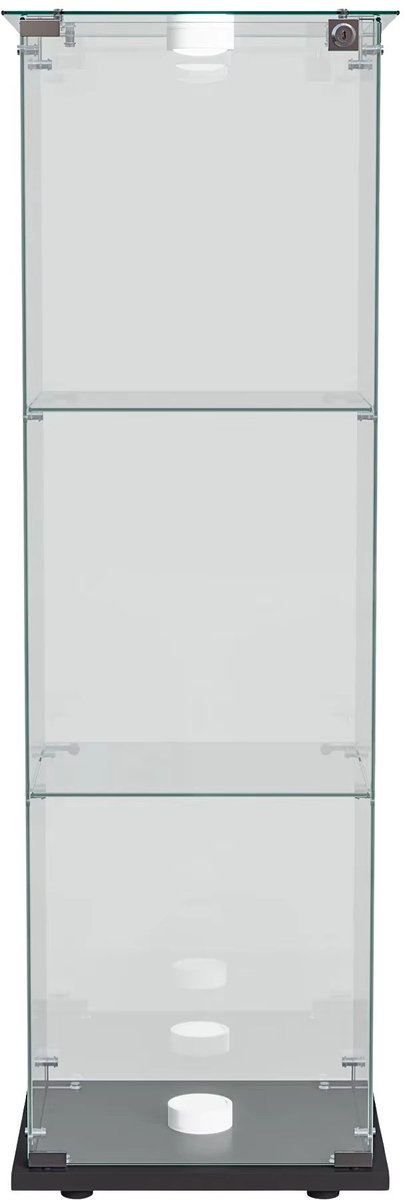 Glazen Vitrinekast Zwart - Displaykast met LED Verlichting, Slot