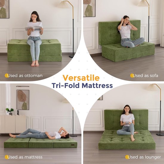 Opvouwbare Matras - Slaapmat Futon - Gastvrij Ontvangen - Drievoudig Opvouwbaar - 15 cm Dik - Lichtgroen — afbeelding 2