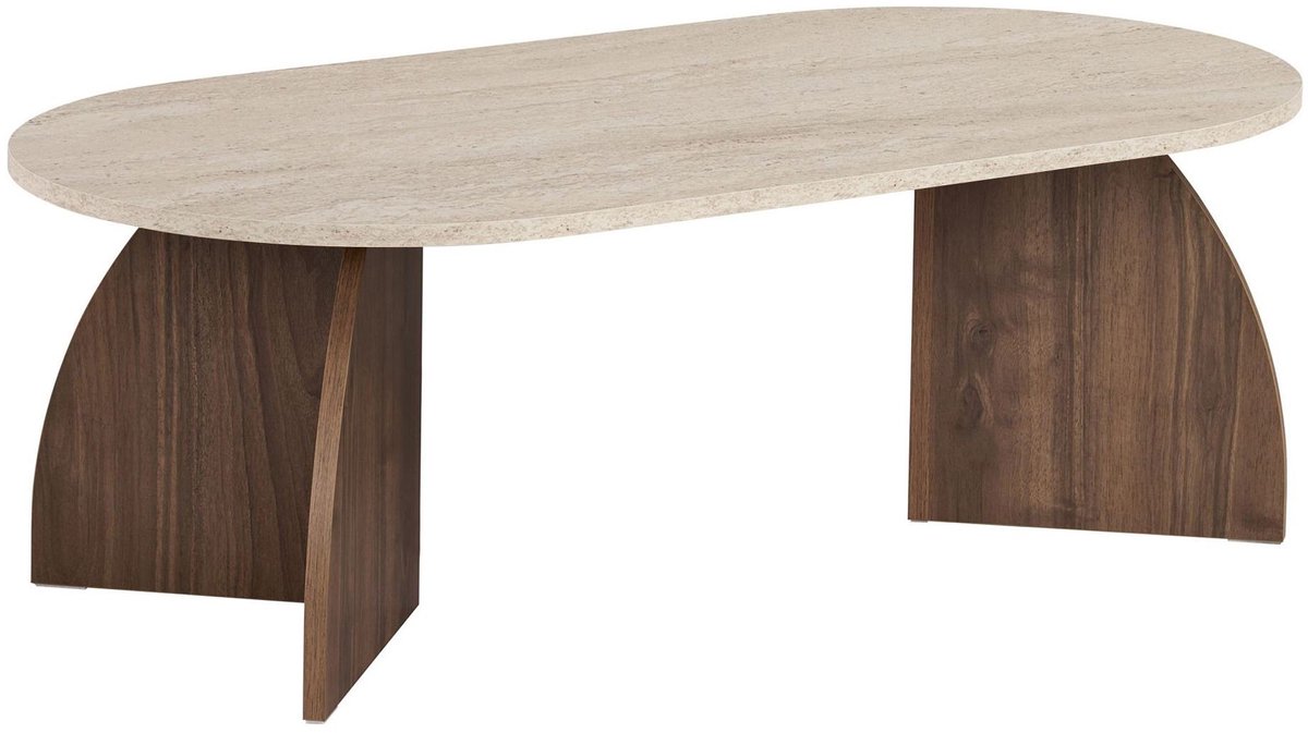 Asir - Salontafel - Travertijn en Venezia Walnoot - 120 x 60 x 40 cm