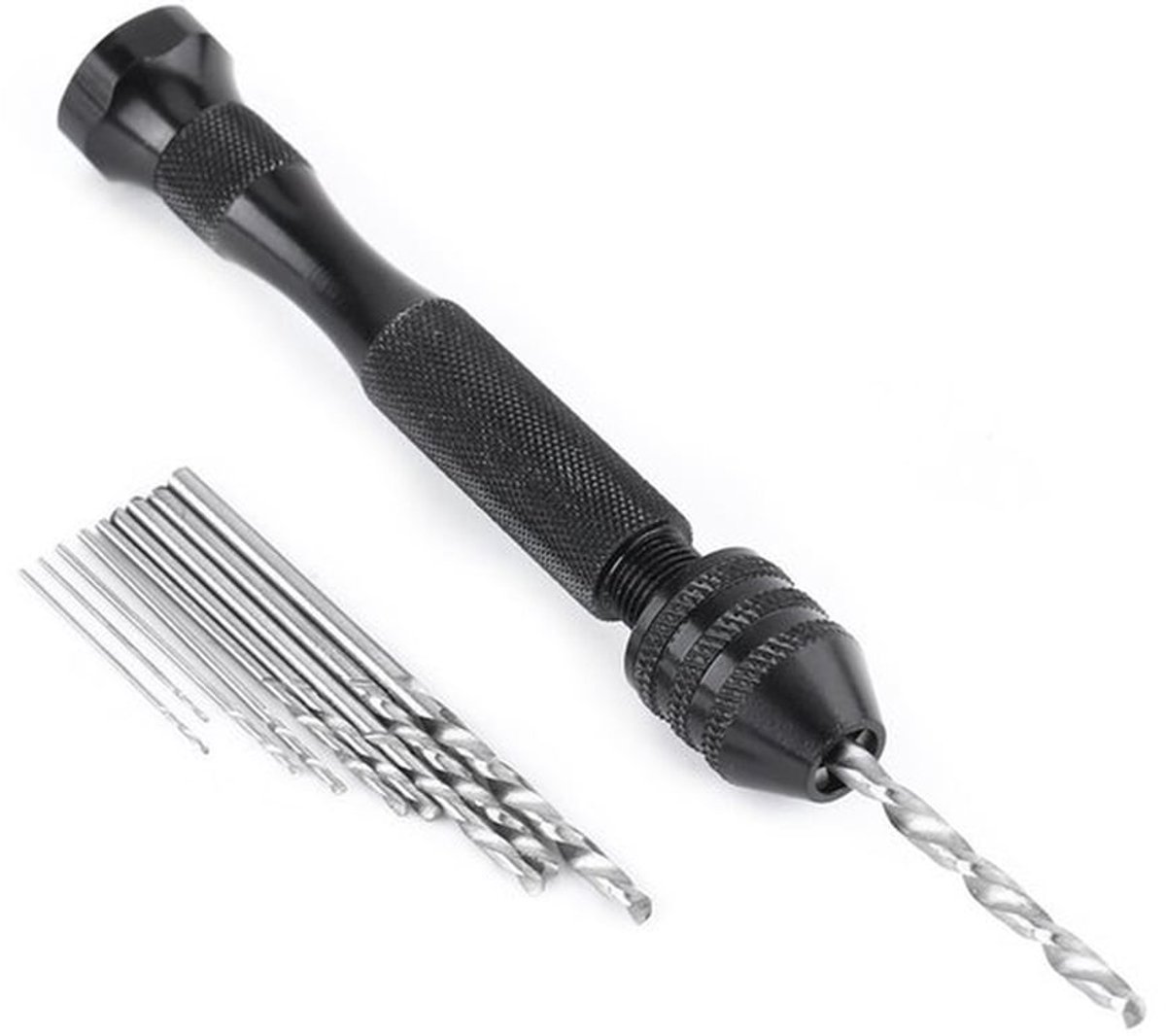 Handboor met 0.3-3.6mm chuck en 10 Mini Micro Spiral Boortjes voor PCB, Sieraden en Horloges