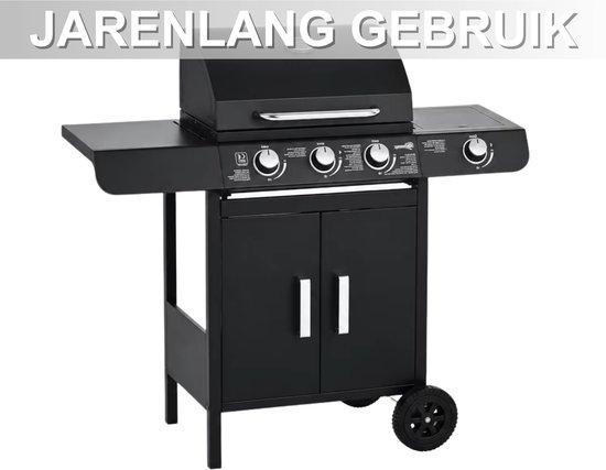 Gasbarbecue 3+1 Branders 110x50x100 cm Zwart – RVS met Zijbrander & Zijplank — afbeelding 2