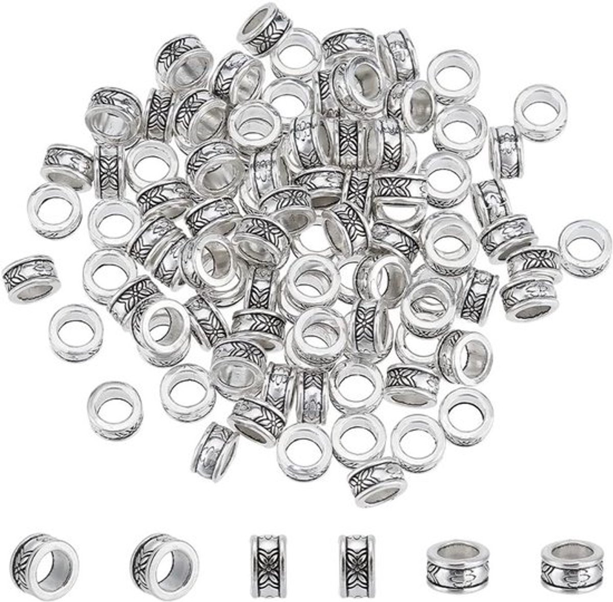 100 Stuks Rondelle Spacer Kralen in Tibetaans Legering, Antiek Zilver, Grote Gat Spacers voor Armbanden en Kettingen, 8mm, Gat: 5mm, Perfect voor DIY Sieraden Maken