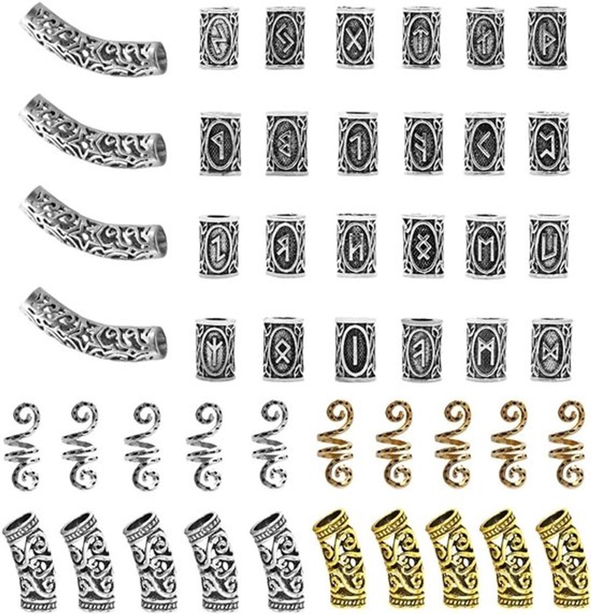 Haaraccessoires Set met 48 Kralen, Rune Beads en Baard Kralen voor Creatieve Styling