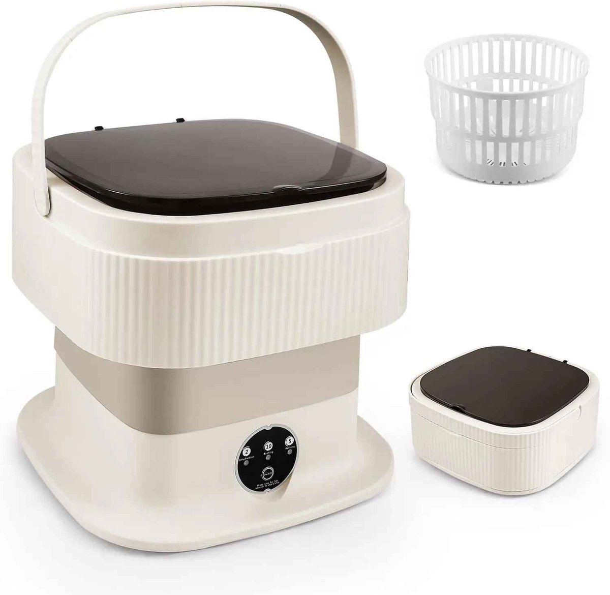 CORE Mini Wasmachine 11L - Draagbare en Opvouwbare Wasmachine met Centrifugemand - Compacte Mobiele Wasmachine voor Kamperen, Reizen en Kleine Wasjes - Ruimtebesparend Design voor Appartement, Camping, Caravan en Thuisgebruik - 29.5x29.5x28cm - Kaki
