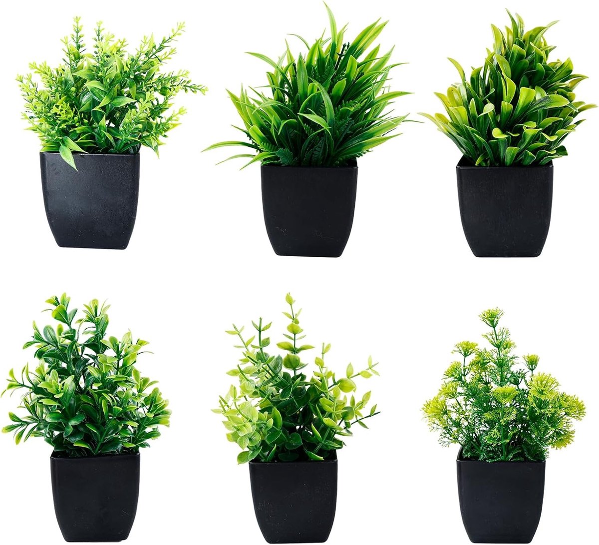Kunstplanten in Pot - Groen - 17 x 7 x 6,5 cm - Kunststof Mini Planten - Voor Interieurdecoratie