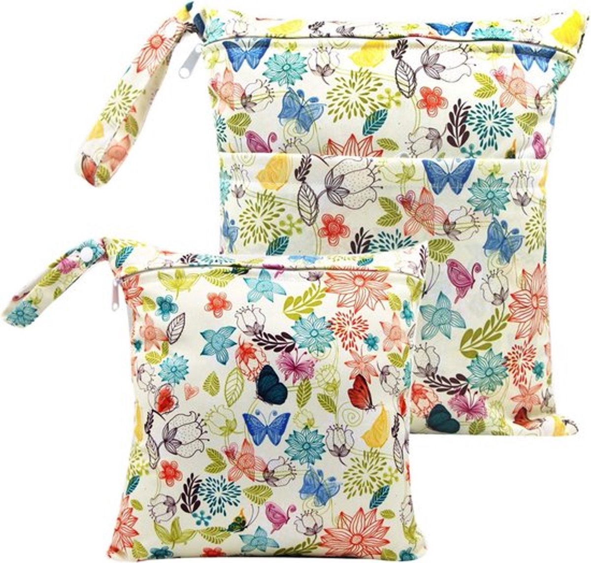 Luieretui-set van 2 - Herbruikbare wetbags voor stoffen luiers, organizer-tas met rits en schattige vlinderprint