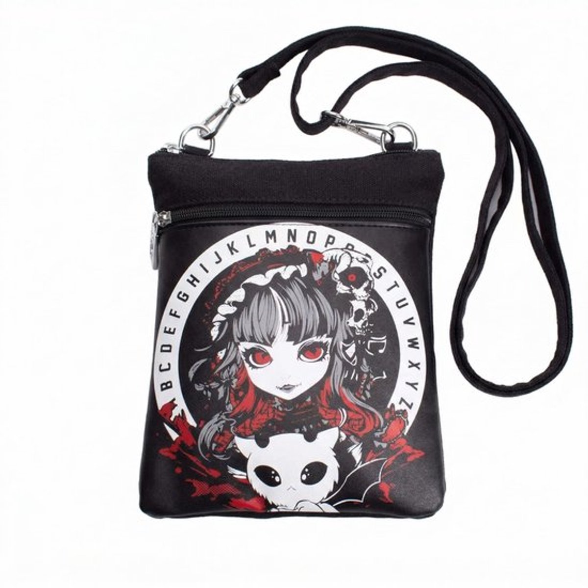 Schoudertas met coole Ouija-print - Compact formaat 23 x 17 x 3 cm - Verstelbare schouderriem - Twee vakken met ritssluiting - Stijlvolle tas voor alternatieve mode - Handtas