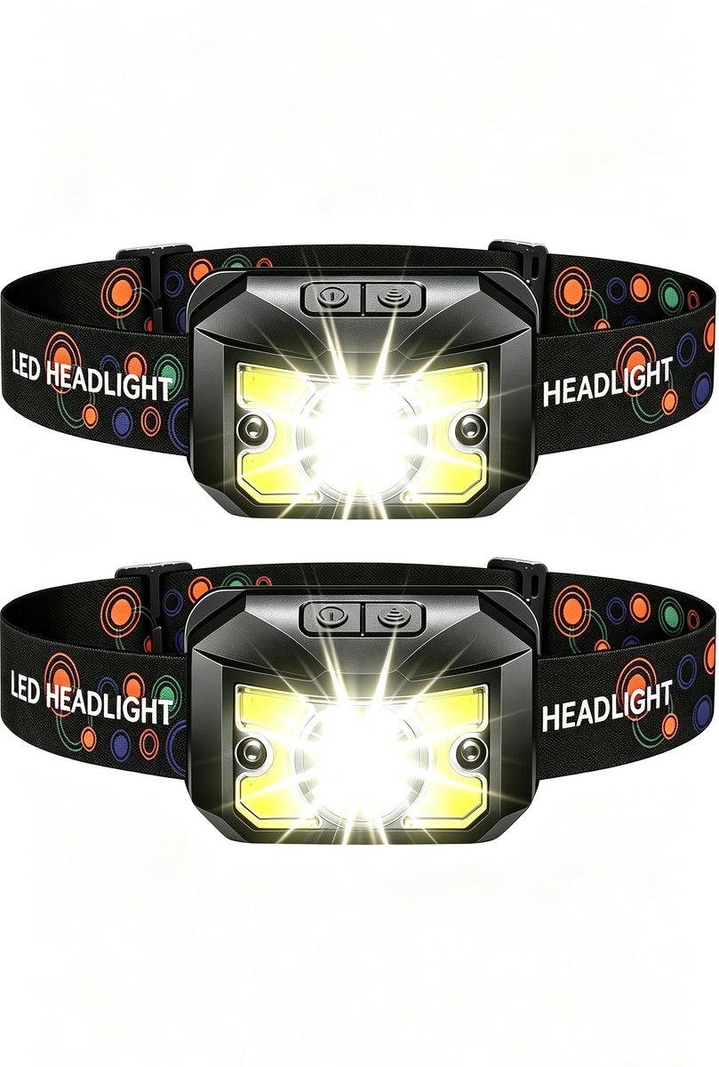 Namajunas - 2-stuks Hoofdlamp LED oplaadbaar - Hoofdlamp met bewegingssensor - 8 lichtstanden - Lichtgewicht hoofdlamp - met Wit en Rood Licht - voor Wandelen, Hardlopen, Buitenactiviteiten en noodgevallen