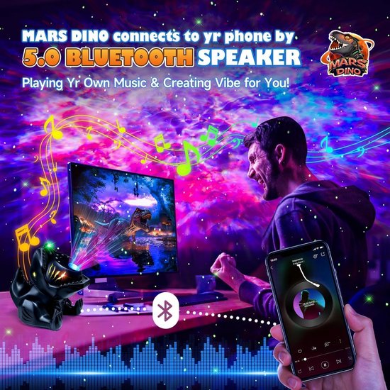 Dinosaurus Sterrenhemel Projector met 144 Modi, Muziek & Bluetooth - Nachtlampje & Galaxy Projector voor Kinderen van Merkloos — afbeelding 2