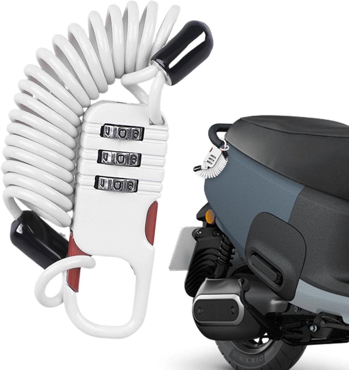 Elektrisch Scooterslot - Combinatieslot Kabelslot - Voertuig Beveiligen - 3-Cijferig Systeem - 10 x 8 x 2 cm - Wit