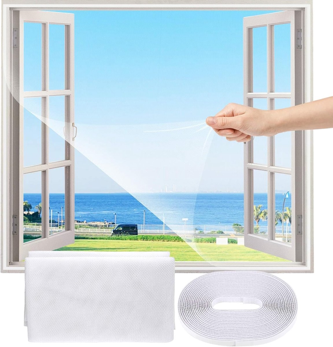 KZQ DIY Zelfklevend Horgaas Insectennet 1,3x1,5m Met Klittenband 5 Stuks Wit Voor Diverse Ramen