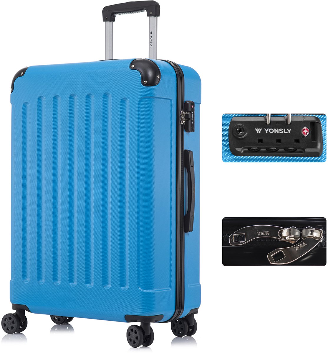 YONSLY Handbagage Koffer - 76 x 49 x 29 cm - 98 L - TSA Slot - 360° Draaibare Wielen - Grote Trolley - Blauw
