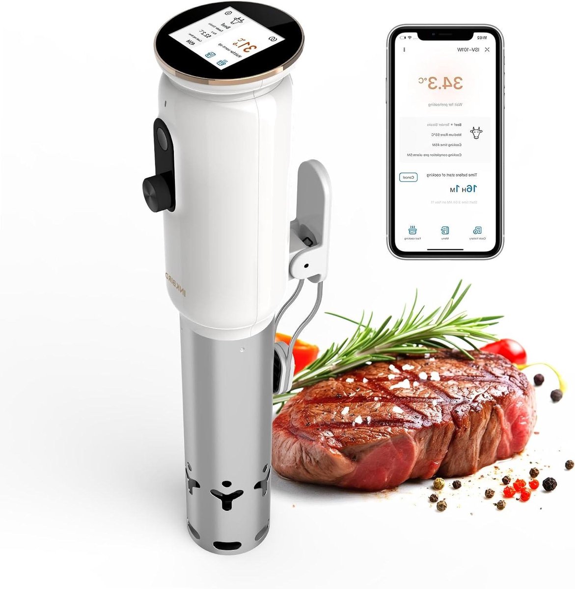 Wifi Sous Vide - Precisie Koken - Gelijkmatig Garen - 3D Watercirculatie - 0-90 Graden - Wit