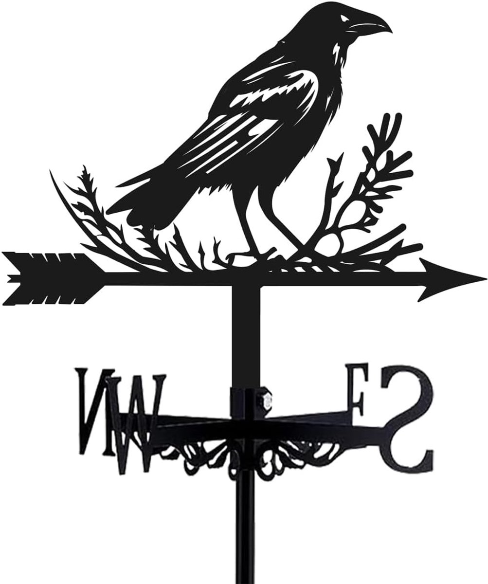 SnelShoppen - Crow Windvaan Metaal Windvaan Tuindecoratie Weerkokende Windrichting Ornament voor Garage, Koepel, Schuur, Vintage