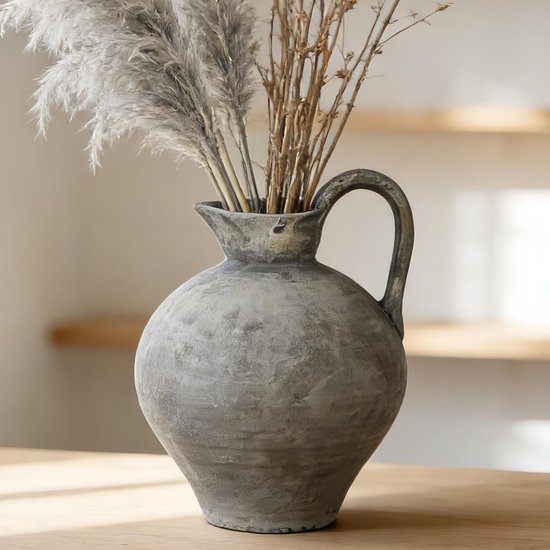 JIDOFUE Zwarte rustieke keramische vaas vintage bloem vaas, keramische terracotta hoge bodem boerderij rustiek voor - ShopVlot