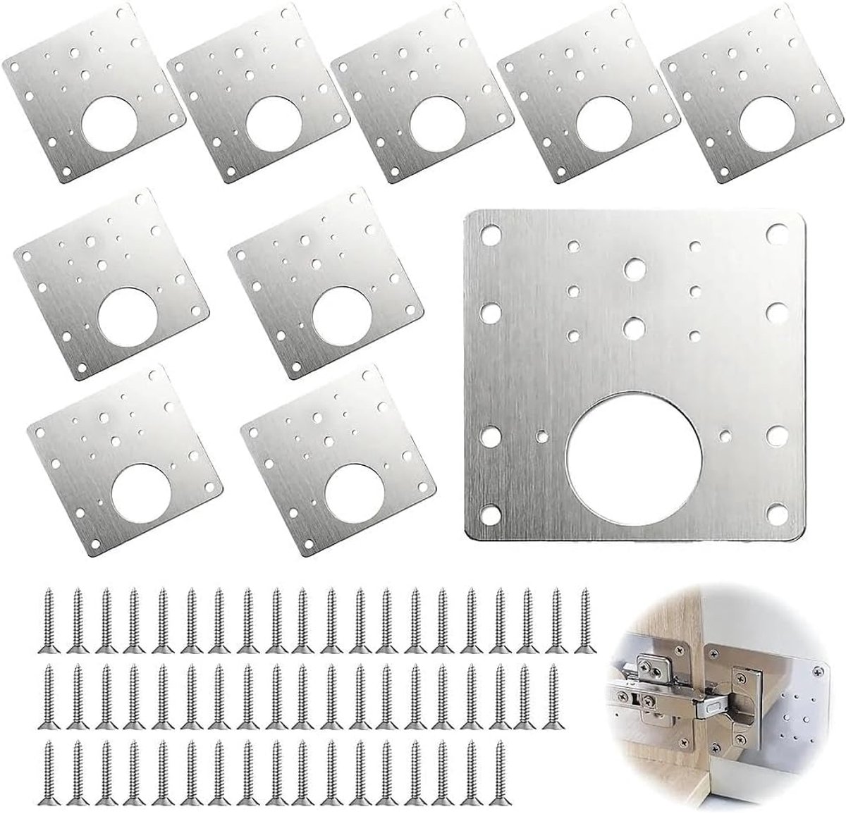 SnelShoppen - Hinge Repair Plate 10 Stuks RVS voor Keuken Kastdeuren | Hinge Reparatie Kit met Schroeven voor Meubels, Planken, Houten Deuren en Lades