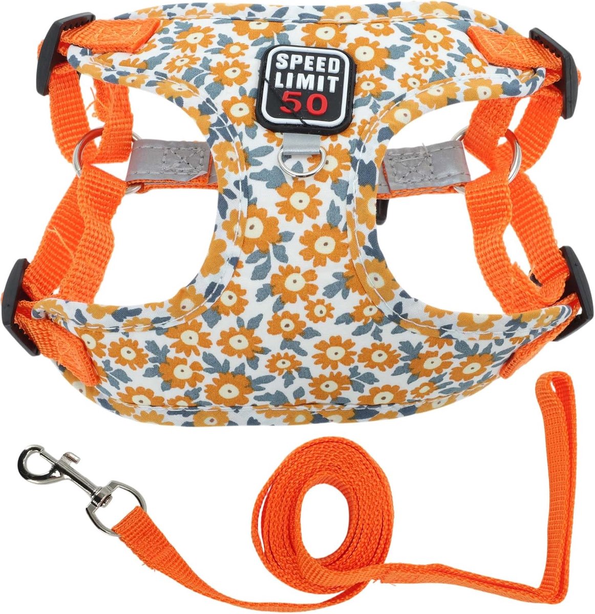 SnelShoppen - Hondenharnas en Leash Set Reflecterende Strepen Verstelbaar Harnas voor Kleine en Middelgrote Honden en Katten M, Oranje