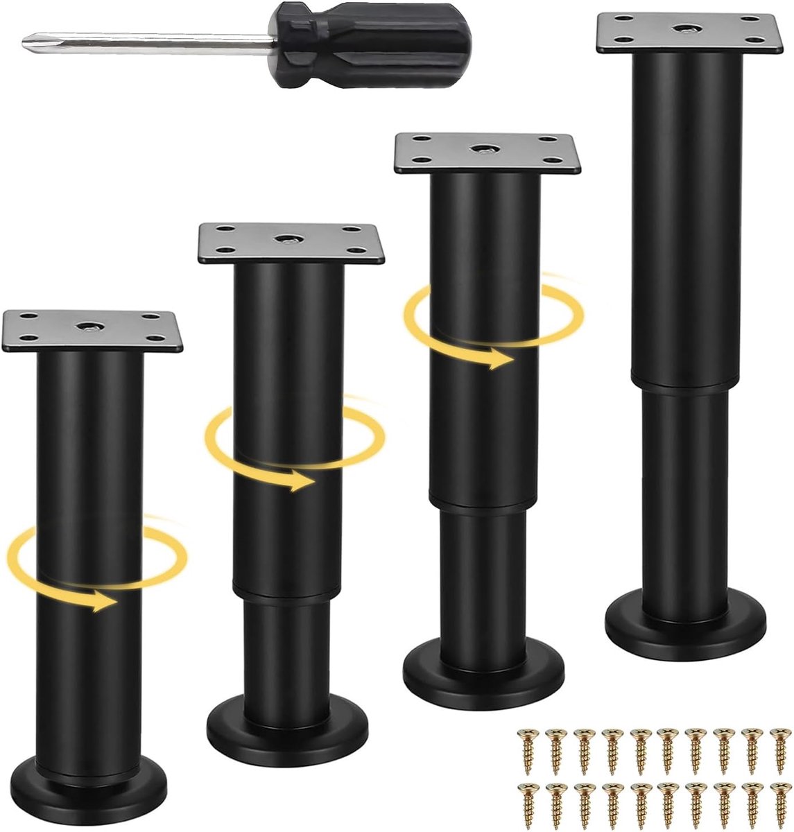 SnelShoppen - Set van 4 verstelbare meubelpoten 18-30 cm, inclusief Philips-schroevendraaier, stevige roestvrijstalen poten voor bank, bed, tafel, hoo