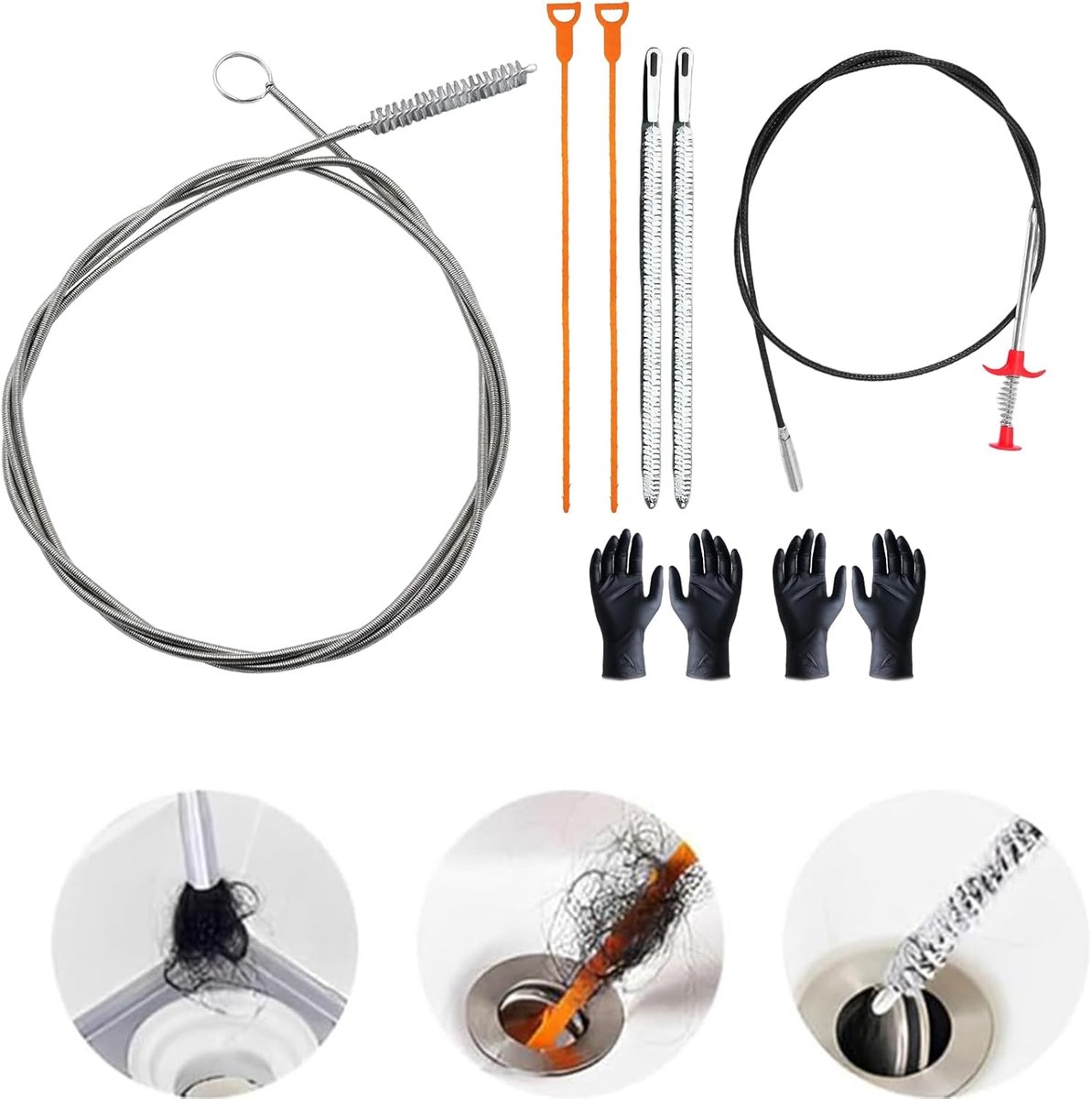 SnelShoppen - Drain Cleaning Spiral Set van 7 - Afvoerreinigingsgereedschap voor Keuken, Badkamer en Douche - Flexibele Luchtslang met Plastic Coating