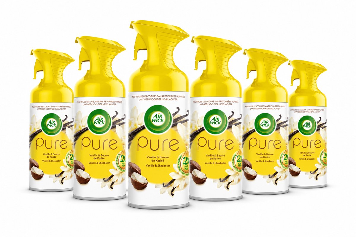 Air Wick Pure Vanille & Sheaboter Luchtverfrisser Spray – 6 x 250 ml – Neutraliseert Geuren – Voordeelverpakking