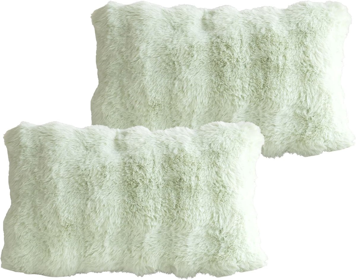 SnelShoppen - Sofa Kussenhoes Pluche Nepbont Kussenhoezen Textuur Decoratieve Kussenhoezen Groen 30x50cm 2 Stuks