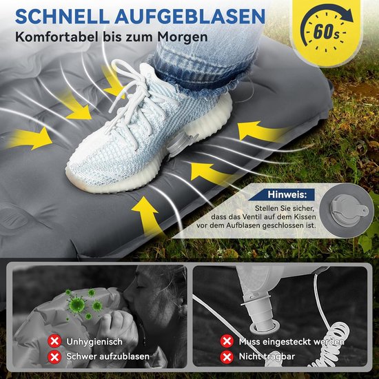 Zelfopblazende Slaapmat - Luchtbed Camping - Buiten Slapen - 13cm Ultradik Comfort - 200x66cm - Grijs — afbeelding 4