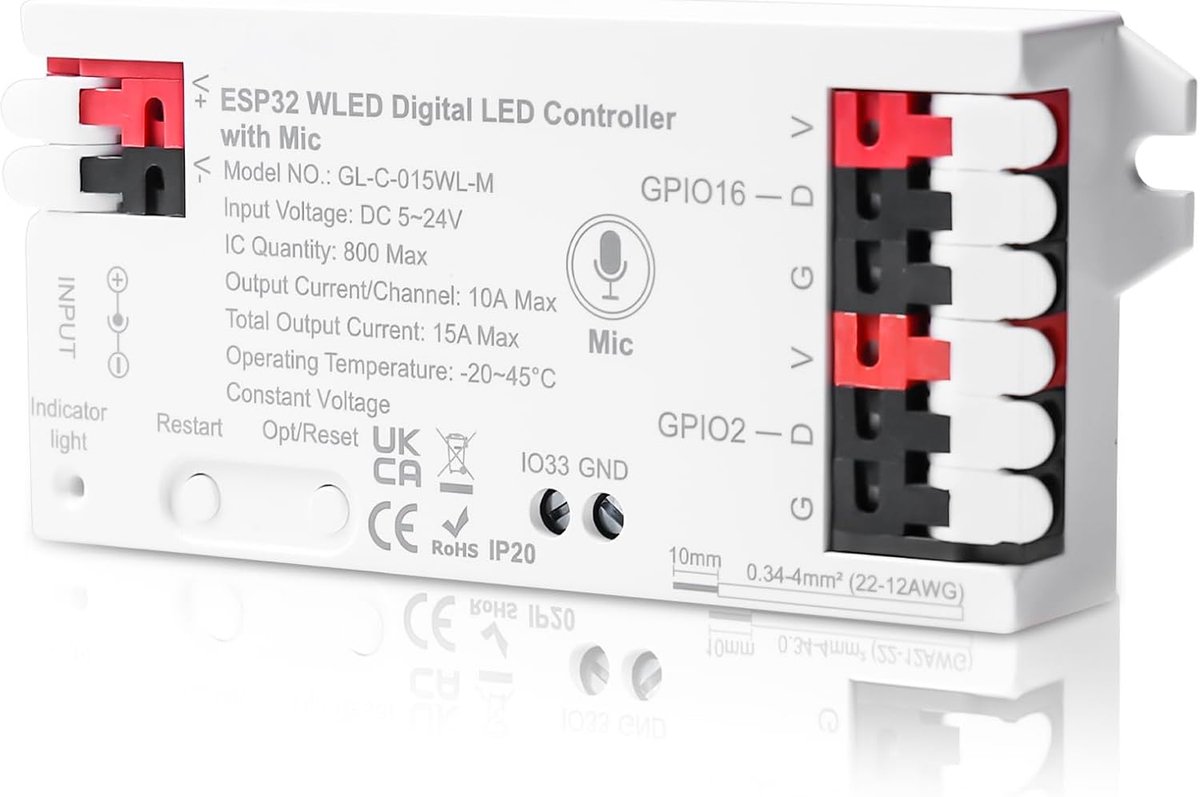WLED-controller digitale led-controller - 100+ verlichtingseffecten - microfoonfunctie - SnelShoppen
