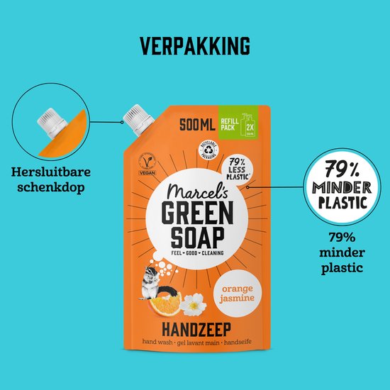 Marcel's Green Soap Handzeep Refill Sinaasappel & Jasmijn 6 x 500ml