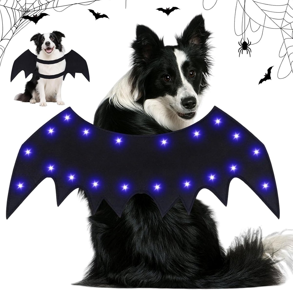 SnelShoppen - Vleermuisvleugels voor Kat en Hond, Halloween Vleermuiskostuum met LED Verlichting, Verstelbare Vleermuisvleugels voor Cosplay en Feestd