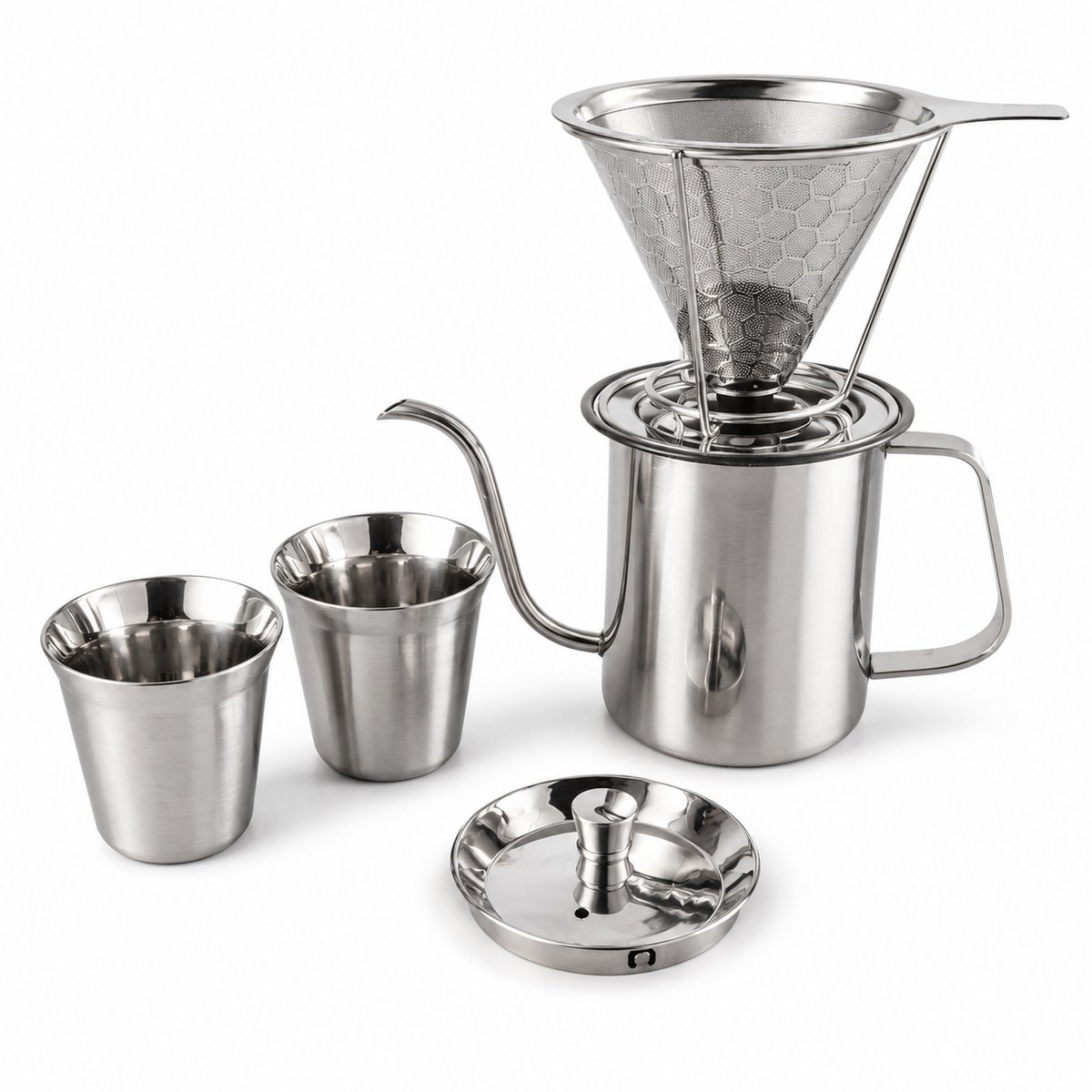 My Green Deal RVS Koffieset – Pour Over Koffiepot met Herbruikbaar Koffiefilter – 2 Bekers 163 ml